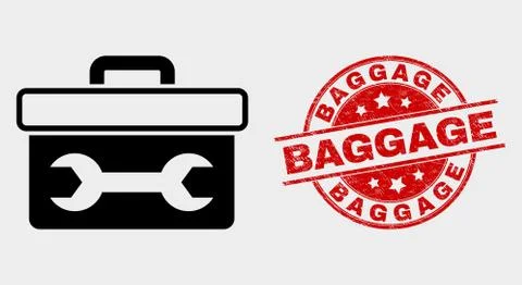 Vector Wrench Toolbox Icon and Grunge Baggage Stamp Stock Illustration