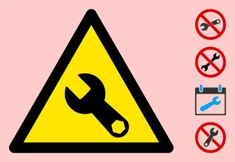 Vector Wrench Warning Triangle Sign Icon Illustrazione stock