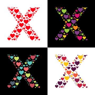 Vector X alphabet with various heart shape Stock Illustration