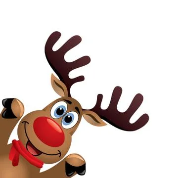 Vector xmas drawing of funny red nosed reindeer Stock Illustration