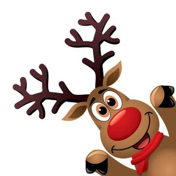 Vector xmas drawing of funny red nosed reindeer Stock Illustration