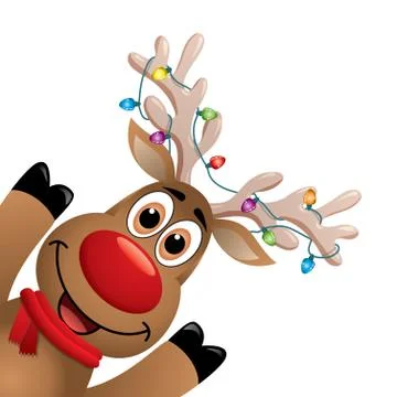 Vector xmas drawing of funny red nosed reindeer Stock Illustration