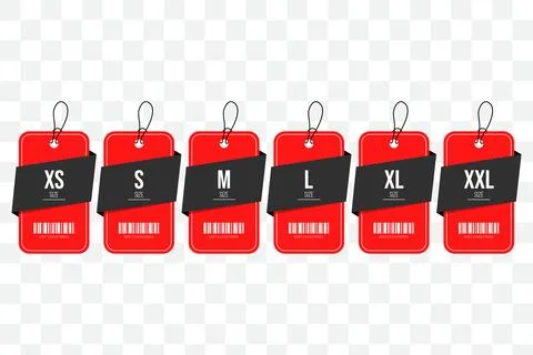 Vector XS S M L XL XXL Set of label with size letter Clothing label Stock Illustration