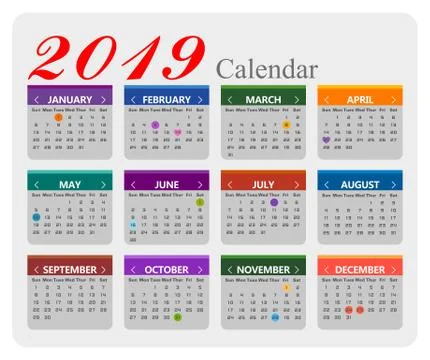 Vector year of 2019 calendar background Stock Illustration