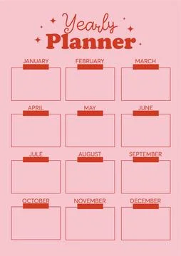Vector yearly planner template organizer and schedule with month Illustrazione stock