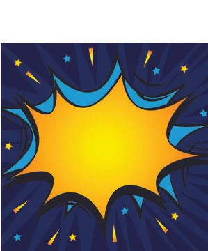 Vector of yellow and blue comic book explosion, with sparks and stars on dark Stock Illustration