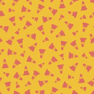 Vector yellow and red traffic cones polka dot seamless pattern background. Su Stock Illustration