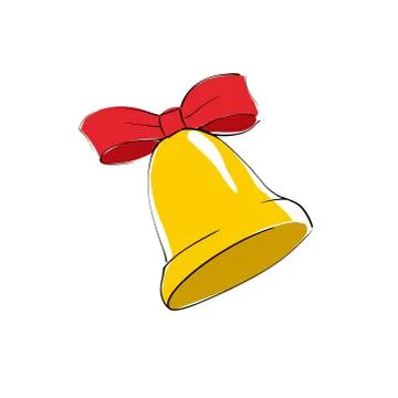 Vector yellow Bell icon With red Bow Knot Ribbon On White Background. Flat Icon Stock Illustration