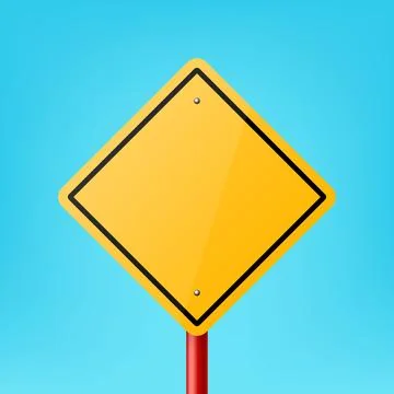 Vector Yellow Blank Diamond Shaped Road Sign Frame Icon Closeup on Blue Stock Illustration