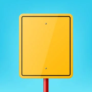 Vector Yellow Blank Rectangular Road Sign Frame Icon Closeup on Blue Background Stock Illustration