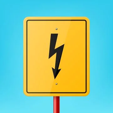 Vector Yellow Blank Rectangular Road Sign Frame with Lightning Icon, Electricity Illustration