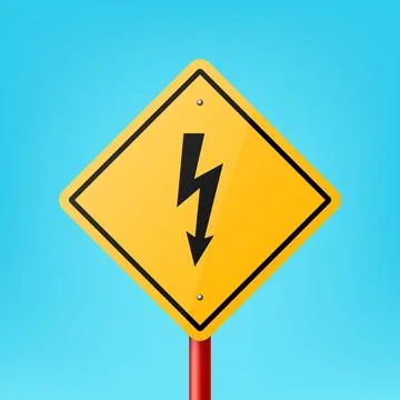 Vector Yellow Blank Rhombus Road Sign Frame with Lightning Icon, Electricity Illustration