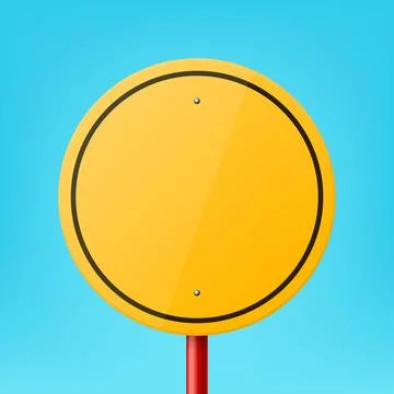 Vector Yellow Blank Round Road Sign Frame Icon Closeup on Blue Background. Road Illustration