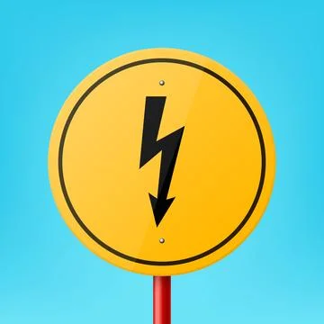 Vector Yellow Blank Round Road Sign Frame with Lightning Icon, Electricity Illustration