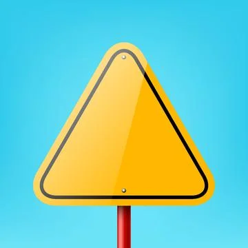 Vector Yellow Blank Triangle Road Sign Frame Icon Closeup on Blue Background Stock Illustration