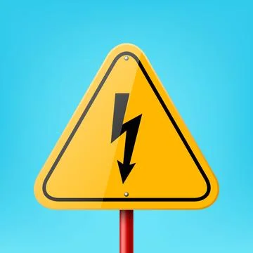 Vector Yellow Blank Triangle Road Sign Frame with Lightning Icon, Electricity Illustration