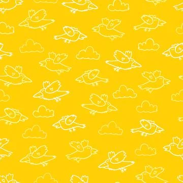 Vector yellow cartoon birds repeat pattern. Suitable for gift wrap, textile a Illustrazione stock