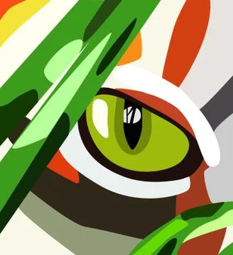 Vector yellow cat eye behind green grass Stock Illustration