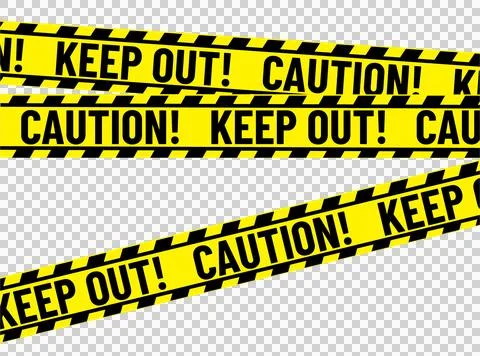 Vector yellow caution tape is crossing transparent background with black stripes Stock Illustration