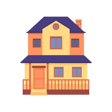 Vector yellow cute double decker, two-storied house in flat cartoon style. Stock Illustration