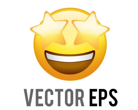 Vector yellow exciting laughing, smiling face flat icon with star eyes Stock Illustration