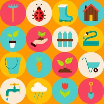 Vector Yellow Flat Spring Garden Seamless Pattern with Circles Stock Illustration