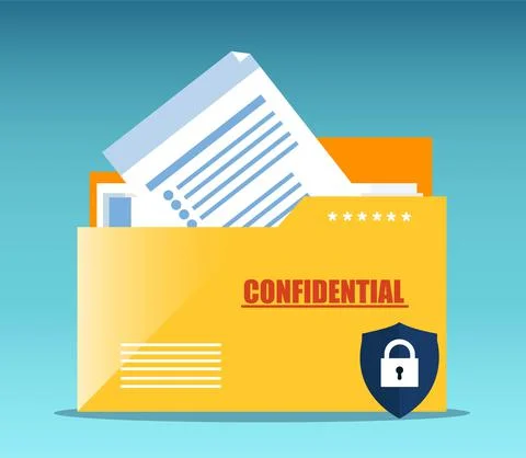 Vector of a yellow folder with confidential documents. Data protection Stock Illustration