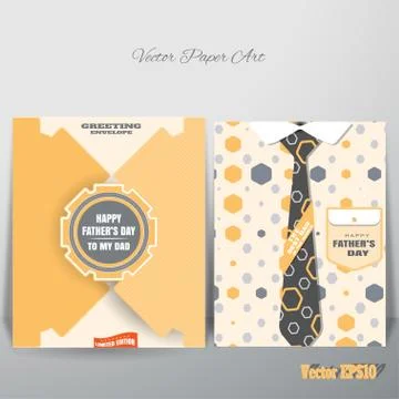 Vector yellow greeting paper envelope for Father's Day with label and inser.. Stock Illustration