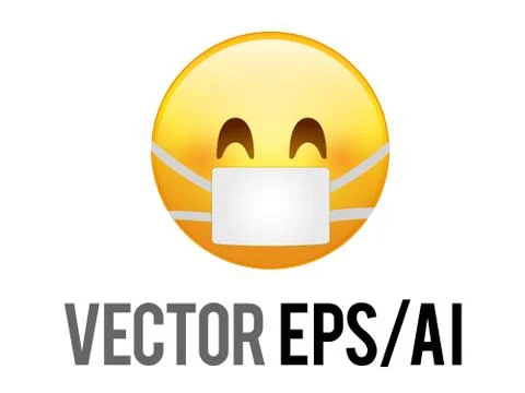 Vector yellow happy smiley face icon with wearing protect mask Stock Illustration