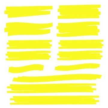 Vector yellow highlighter brush lines. Brush pen underline. Yellow watercolor Stock Illustration
