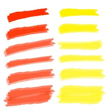 Vector yellow highlighter brush lines. Brush pen underline. Yellow watercolor Stock Illustration