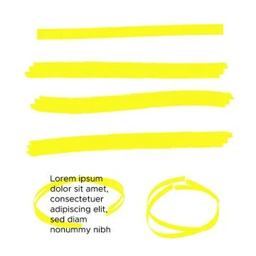 Vector yellow highlighter brush lines. Brush pen underline. Yellow watercolor Stock Illustration
