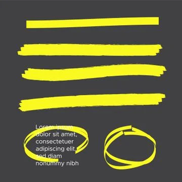 Vector yellow highlighter brush lines. Brush pen underline. Yellow watercolor Stock Illustration