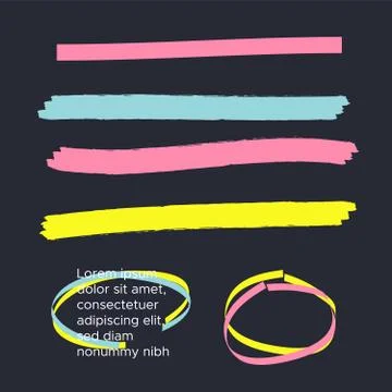 Vector yellow highlighter brush lines. Brush pen underline. Yellow watercolor Stock Illustration
