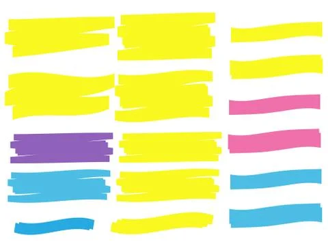 Vector yellow highlighter brush lines. Brush pen underline. Yellow watercolor Stock Illustration