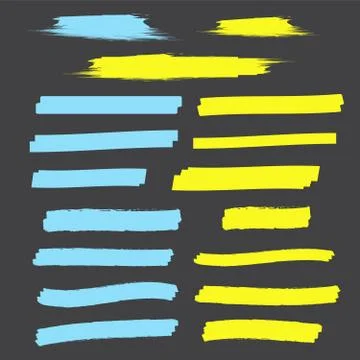 Vector yellow highlighter brush lines. Brush pen underline. Yellow watercolor Stock Illustration