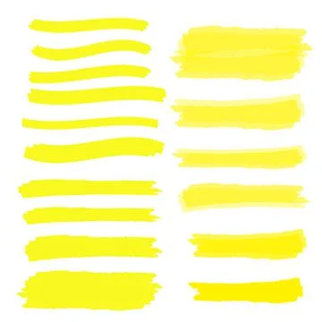 Vector yellow highlighter brush lines. Brush pen underline. Yellow watercolor Stock Illustration