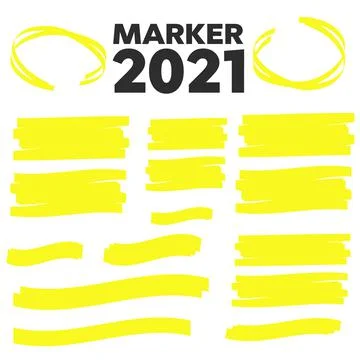 Vector yellow highlighter brush lines. Brush pen underline. Yellow watercolor Stock Illustration