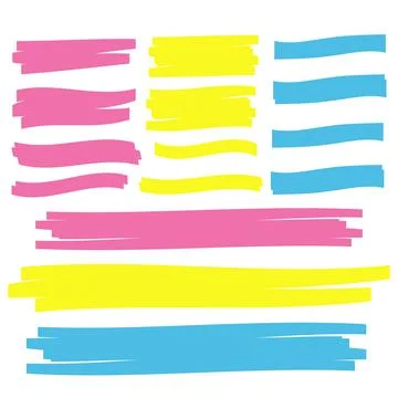 Vector yellow highlighter brush lines. Brush pen underline. Yellow watercolor Stock Illustration