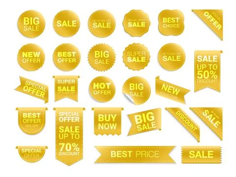 Vector yellow labels isolated on white background. Sale promotion, website st Stock-Illustration