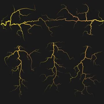 Vector yellow lightnings over black background 스톡 일러스트