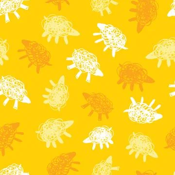 Vector yellow monochrome sheep simple scatter doodle seamless pattern. Suitab Stock Illustration