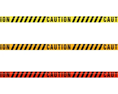 Vector yellow plastic caution tape or warning tape set. Stripe tape with worl Illustrazione stock