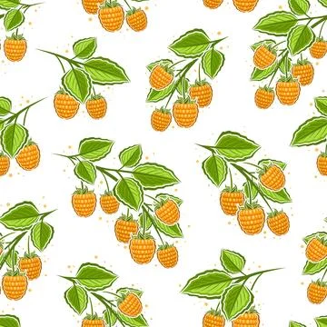 Vector Yellow Raspberry Branches seamless pattern Illustrazione stock
