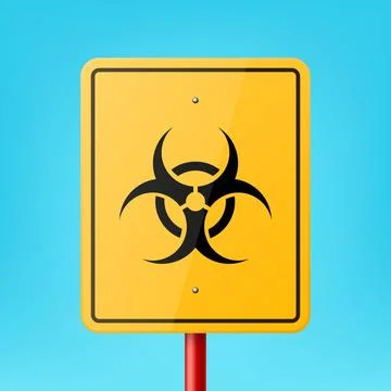 Vector Yellow Rectangular Road Sign Frame with Biohazard, Radiation Sign, Icon Illustration