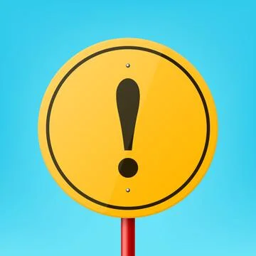 Vector Yellow Round Road Sign Frame with Exclamation Mark Sign, Icon, Warning Illustration