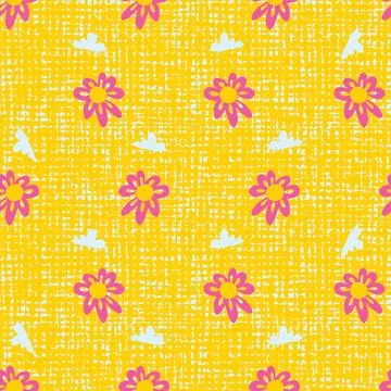 Vector yellow rows of cut out daisy flowers repeat pattern 02 with canvas Stock Illustration