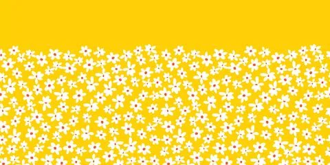 Vector yellow scattered fun daisy flowers horizontal border pattern with or.. Stock Illustration