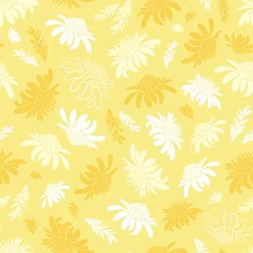 Vector yellow seamless pattern with tropical torch ginger flowers. Suitable for Stock Illustration