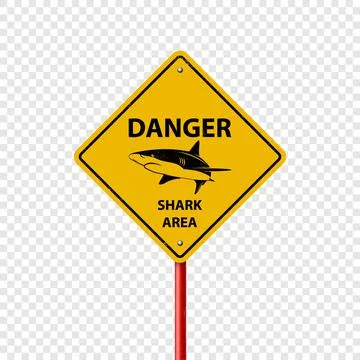 Vector Yellow Shark Sighting Sign Isolated. Shark Attack Warning. Danger for Illustrazione stock